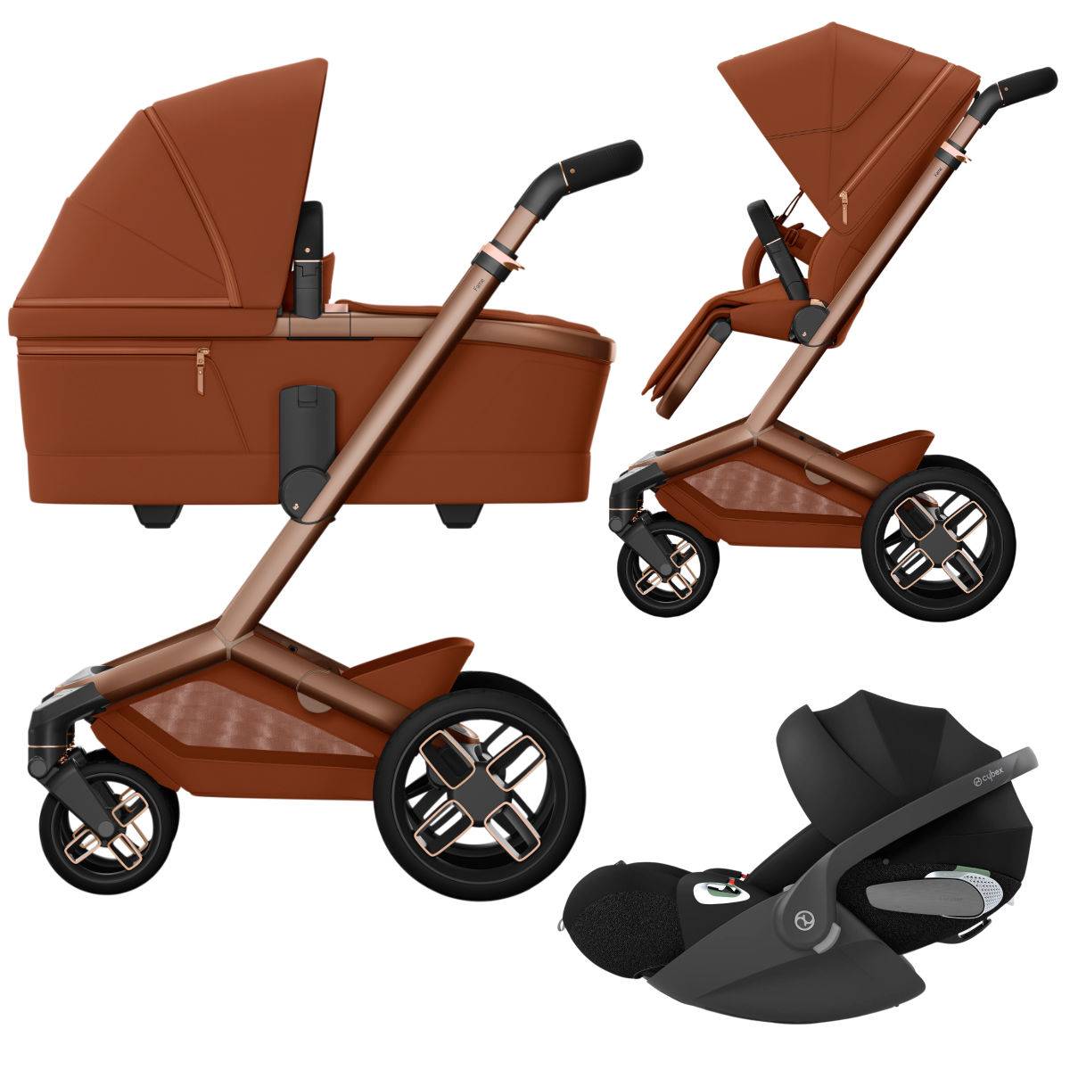 Maxi Cosi Fame 3-in-1 Stroller Set incl. Cybex Cloud T i-Size Car Seat - Copper Terra