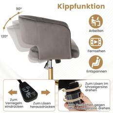 PC-stol av sammet, modern snurrstol med vadderat ryggstöd + grå sits