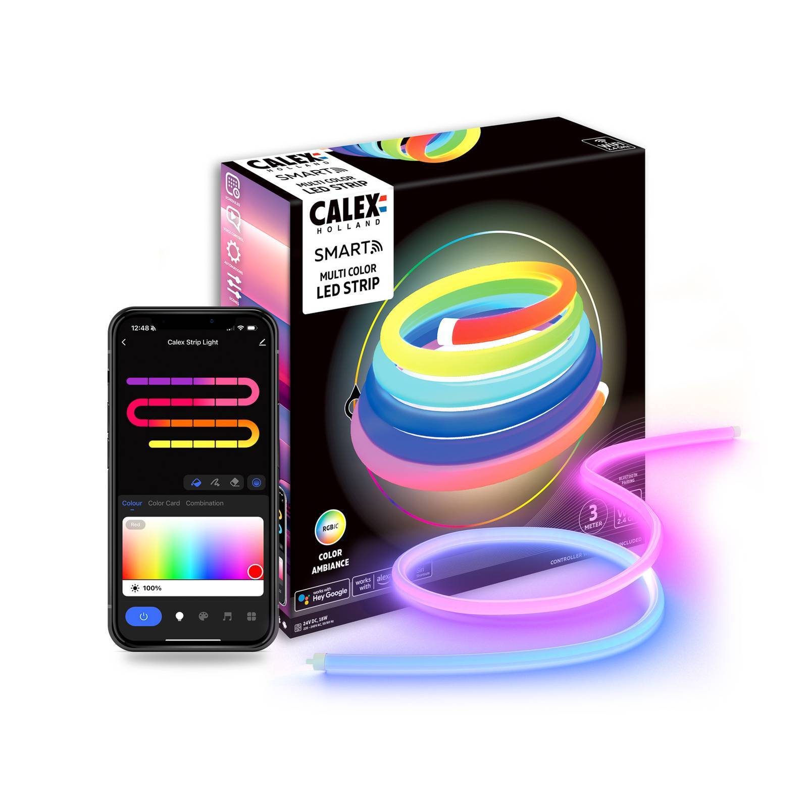 Calex Smart Outdoor LED-lysrör Neon 360 Tube, längd 3 m dimbar, Vitt / opal, Syntetmaterial, Modern