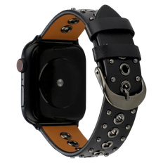 Apple Watch 45mm Sort Læderrem - Punk Stil til Serie 8/9