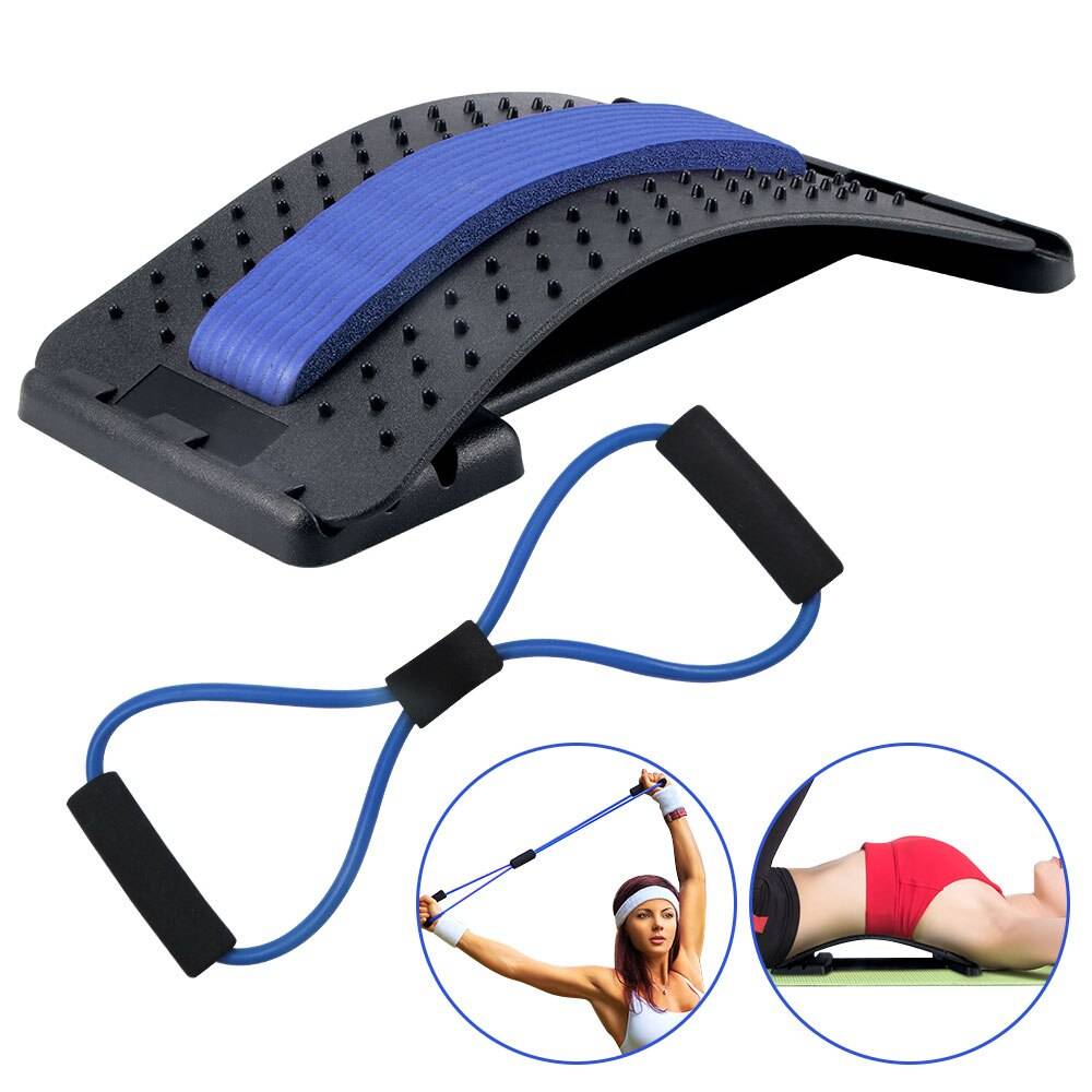 Fitness drarrep ryggsträckare set bröstexpander fitness puller pilates motståndsband med ländkotor massager - Djupblå
