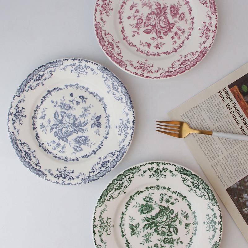 Keramisk tallrik i västerländsk retrostil Rosblomma Biffplatta Högt värde Frukost Desserttallrik