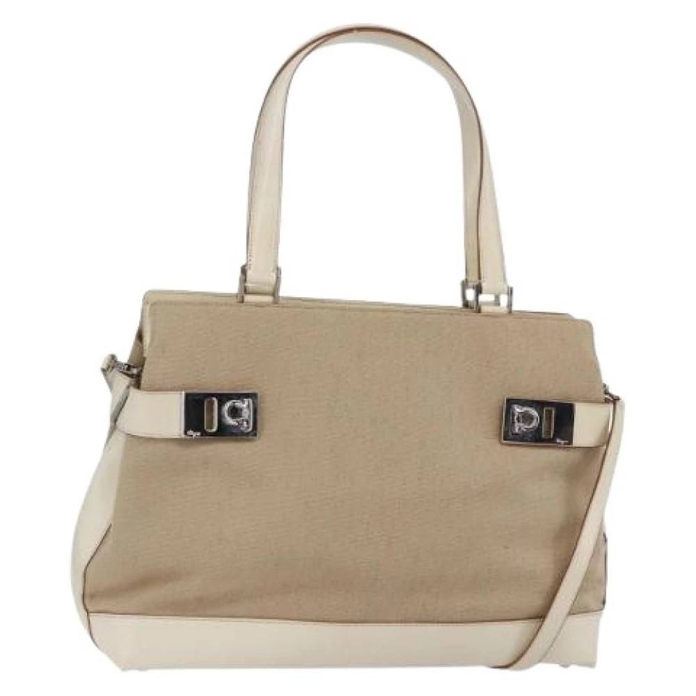 Salvatore Ferragamo Pre-owned Pre-owned Canvas Håndtaske - Vintage - Dame - Beige - ONE SIZE -