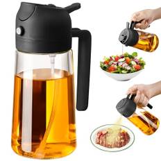 SÖT VISA Olivoljespruta för matlagning, 470 ml 2-i-1 glasoljedispenser/hällflaska, kökstillbehör, kökstillbehör för luftfritös, sallad, grill (svart)