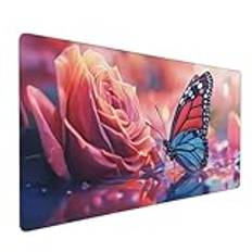 Färgglad fjäril musmatta 119 x 61 x 0,5 cm, vattentät och hållbar svart musmatta extra stor musmatta skrivbordsmatta, halkfri gummibas spelmusmatta musmatta musmatta för kvinna kontor gåva 1200 x 600