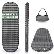 HIKENTURE 6,2 R-värde camping matta ultralätt, 8 cm tjock uppblåsbar matta camping luftmadrass liten förpackningsstorlek för 4 årstider, sovmatta för camping, utomhus, vandring – B1