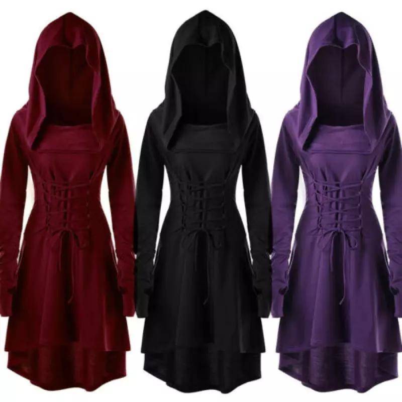 Dam Gothic Punk Cosplay Huvkappa Cape Coats Häxgunga Klänning Kostym cm violett