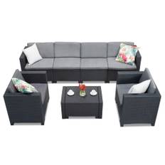 Set Technorattan med utdragbar soffa Colorado Coffee 6 Max antracit Bica