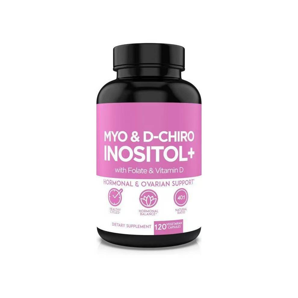 Myo & D-Chiro Inositol Capsules 120 Count Female Ovulation Support Ovarian Health Supplement Hormone Balance PCOS Dietary Supplement