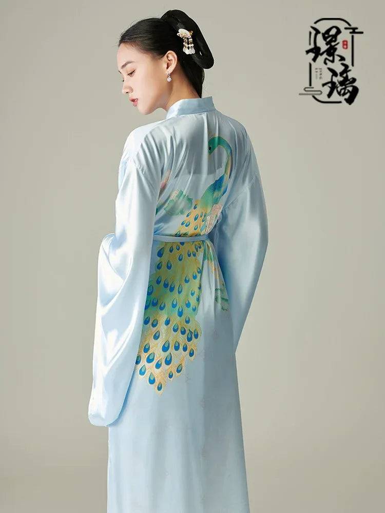 Chinese-Style Wide-Sleeve Morning Robe – 3 Colors, S–L - sky blue / M (M)