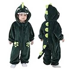 Doladola Unisex sparkdräkt för småbarn, baby-overall med huva, tecknad serie-pyjamas(3.5-4.5 Years, Mörkgrön Haj)