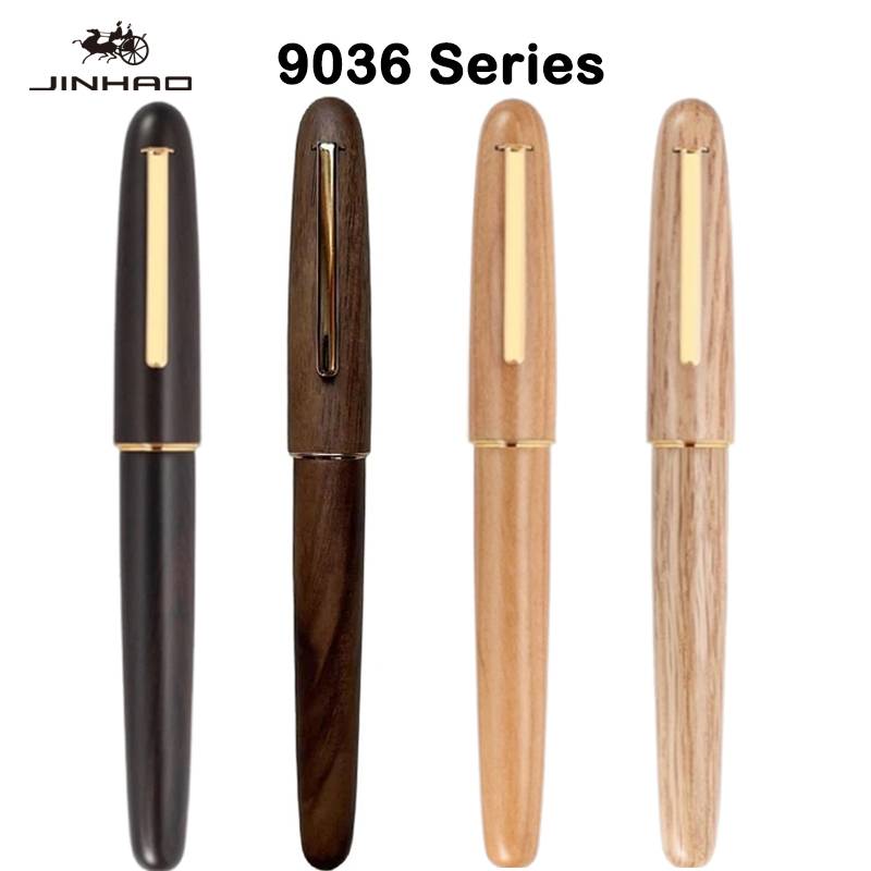 JINHAO 9036 Natural Wood Handmade Fountain Pen EF/F/M Gold Clip Ink Pen Stationery Business Office Gift School Supplies PK 82