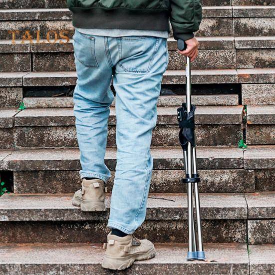 Multifunktionell hopfällbar pall vandringsstav portabel lättviktig käpp med 3-bent sits utomhus klättring krycka käpp äldre gånghjälp svart