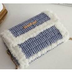 Modern tygväska material mesh tyg ull väska handgjord spärr krok vävväskor praktisk axelväska självgjorda tillbehör - Gråvit