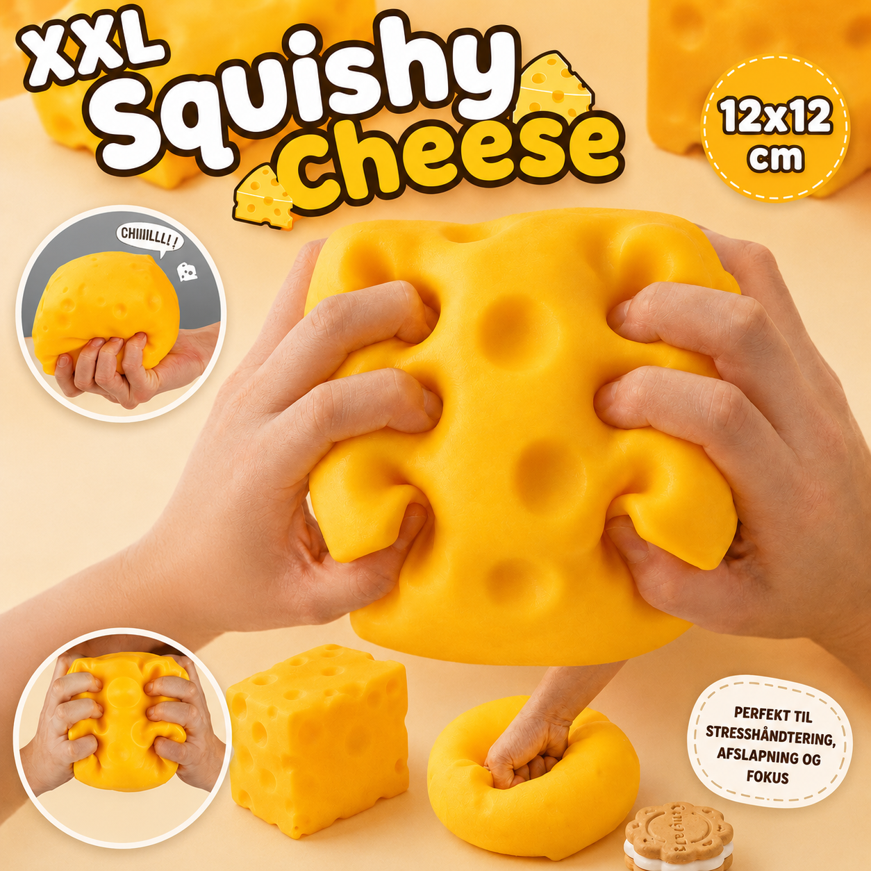 XXL Squishy cheese 12x12 cm.