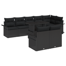 vidaXL 9-delt Have Sofa Sæt med Puder Sort Poly Rattan
