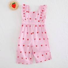 Babyflicka Jordgubbsmönster Rund Halsringning Kortärmad Jumpsuit Casual All-Match - Multifärgad (6-9M,9-12M,12-18M,18-24M,2-3Y)