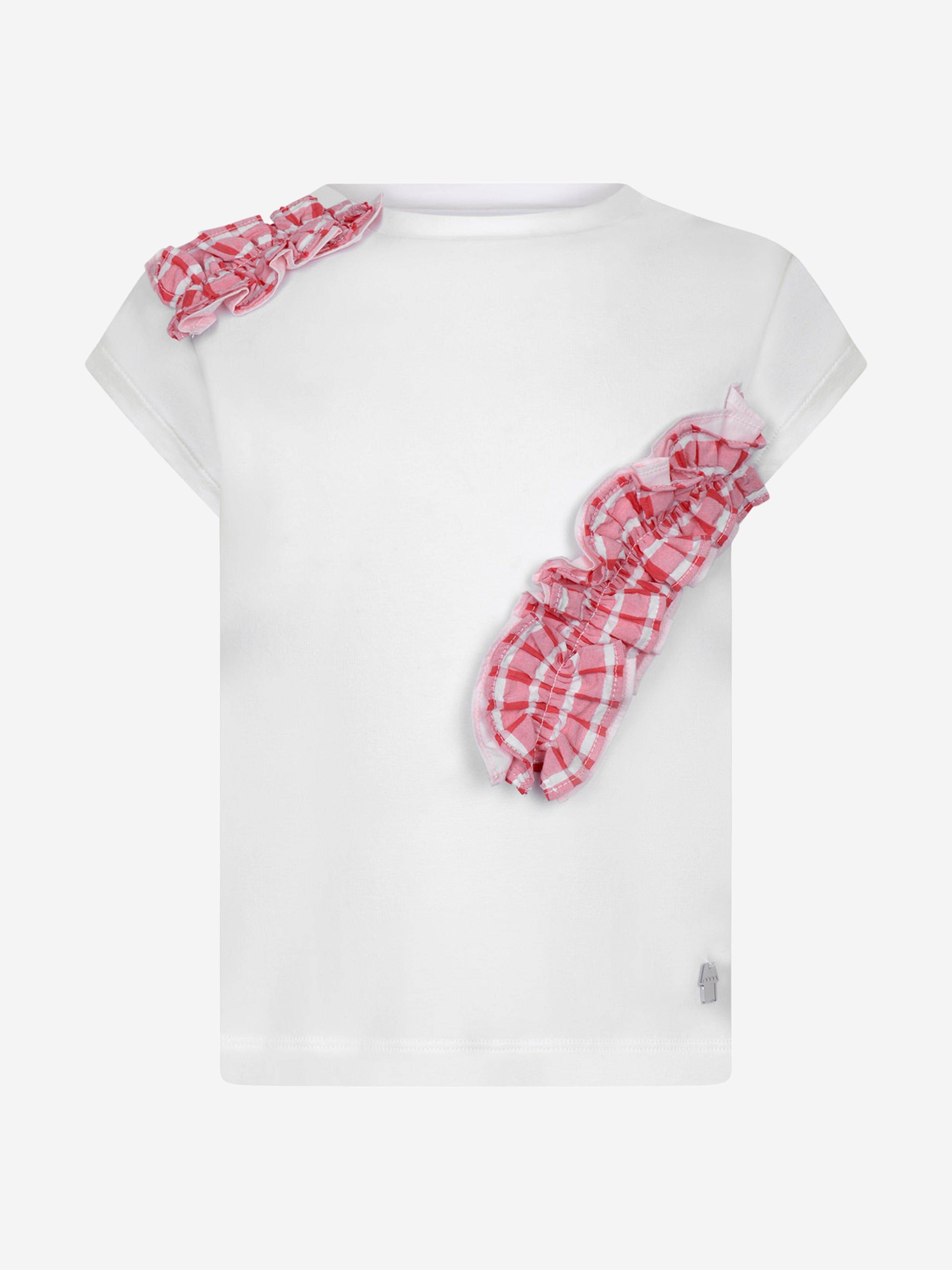 Simonetta Girls Top - & Red RuffCotton Top - White / 4 Yrs (4 Yrs)
