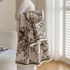 1pc Imitation Cashmere Coffee Abstract Butterfly Jacquard Sofa Blanket, Outdoor Picnic Warm Throw, Pet Blanket, Office Camping Shawl Air Conditioning - Coffee Brown - 130*180,130*150,70*100