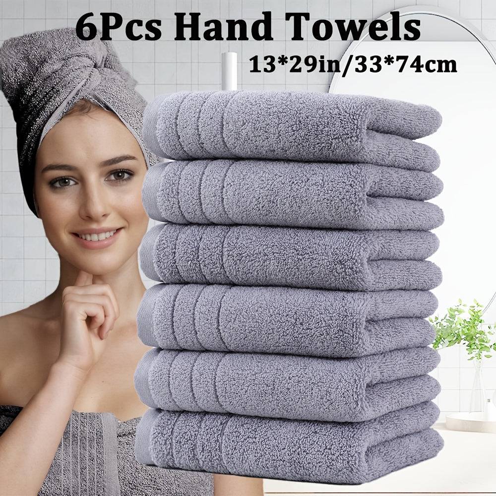 6pcs Soft Cotton Hand Towels, 450GSM, Thick & Absorbent for Winter Comfort, Quick-Drying, - Light Grey