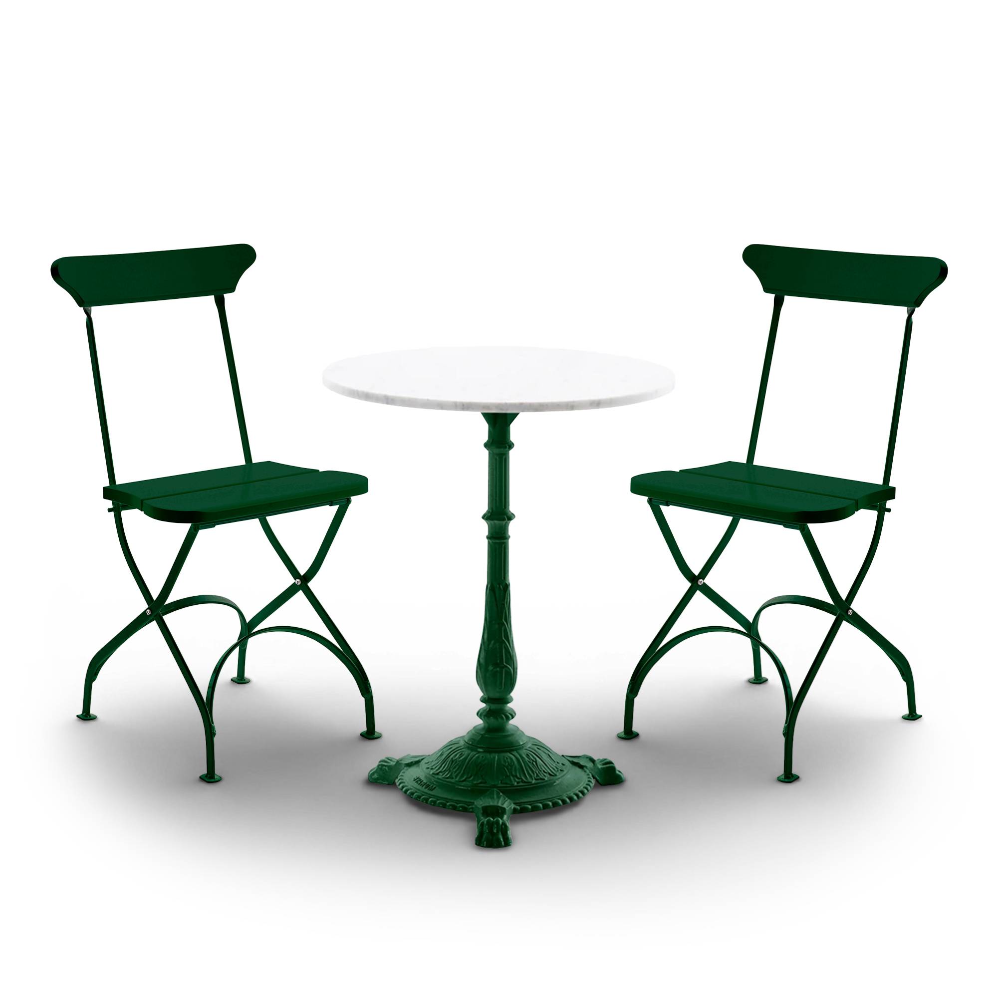 Byarums Bruk - Classic nr. 2 havestole 2 stk. & Classic cafébord Ø50 cm – Carrara-marmor og grønlakeret aluminium - Udendørs loungegrupper - Metal/Træ