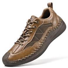 38-46 Retro Cow Leather Shoes Men Loafers Handmade Casual Leather Shoes Moccasins Men Flats Shoes 46 khaki