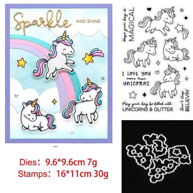 Unicorn metall skärformar och stämplar för gör-det-själv scrapbooking fotoalbum dekorativ prägling diy-papperskort - Dö och stämpla