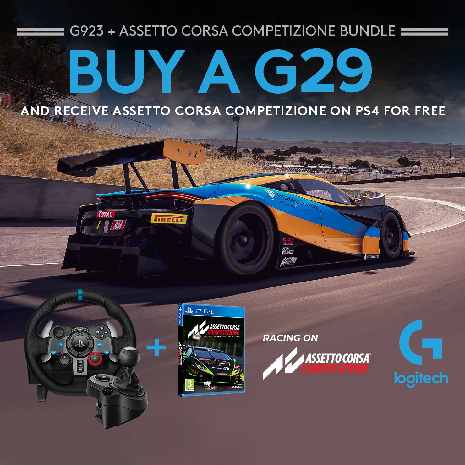 Logitech G29 Driving Force  incl shifter + Assetto Corsa Competizione - PlayStation 4 Games Bundle