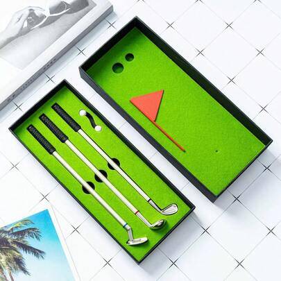 Golfpennset för män med golfklubba-putterstil, kulspetspennor, inkluderar reservrefiller och golfflagga, presentset för golfentusiaster, innehåller 3 - Multifärgad