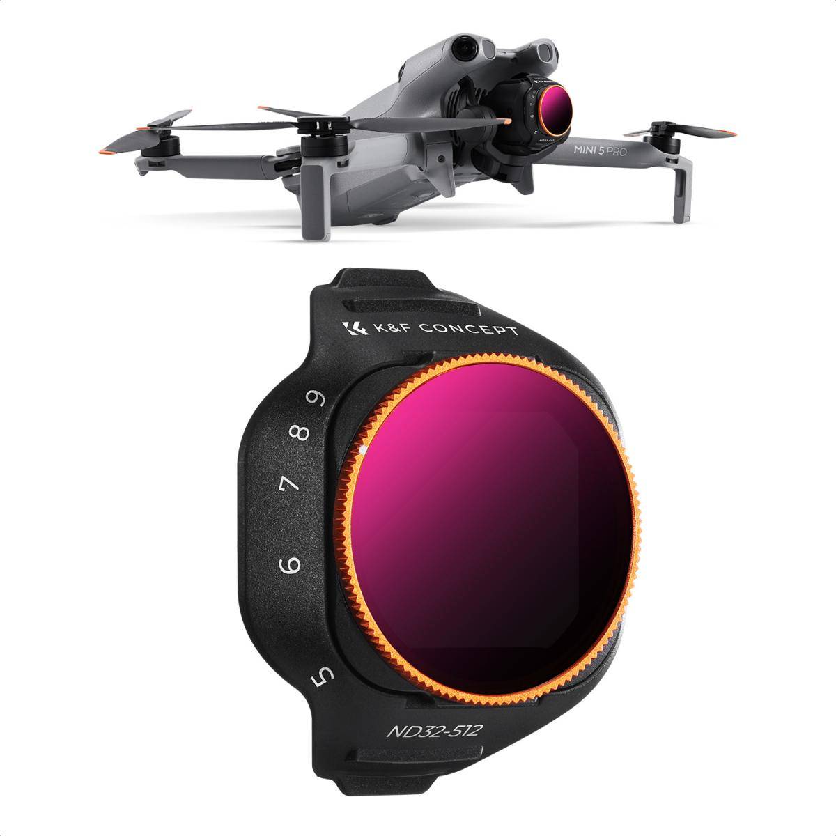 KENTFAITH K&F CONCEPT Variable ND Filter Compatible with DJI Mini 5 Pro, ND32-512 5-9 Stops Multicoated HD Optical Glass Lightweight Drone Camera Lens Accessories for Aerial Photography Video Recording