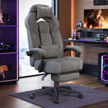 Gamingstol, Kontorstol, Ergonomisk design, Med fotstöd, Justerbart nackstöd, Svankstöd, 150 kg lastkapacitet