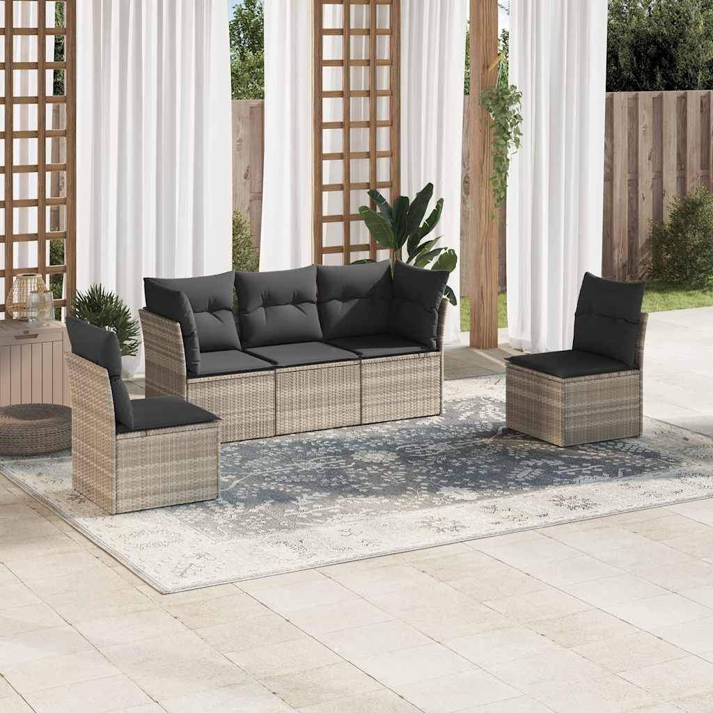 Sofasæt Til Haven 5 Dele Med Hynder Polyrattan - Lysegrå / Uden bord