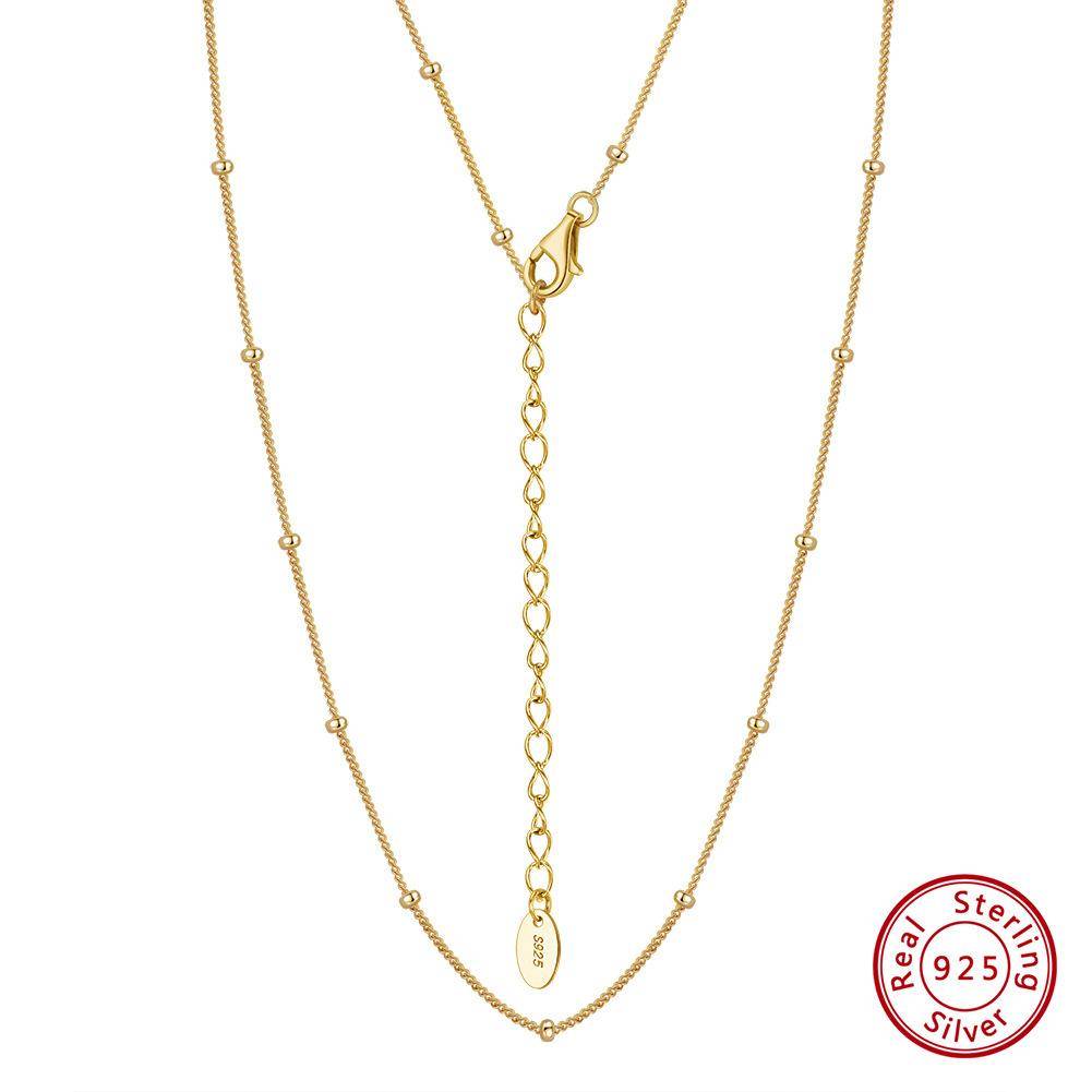 Jewelry S925 Sterling Silver Necklace Beads Adjustable Gold Color Chain 925