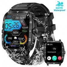 Smart klocka, Trådlöst samtal/Dial, Multi-Sport Mode, Ringspåminnelse och avslag, SMS-påminnelse, Anpassad bakgrund, Kompatibel med Iphone/Andriod (En-Storlek)