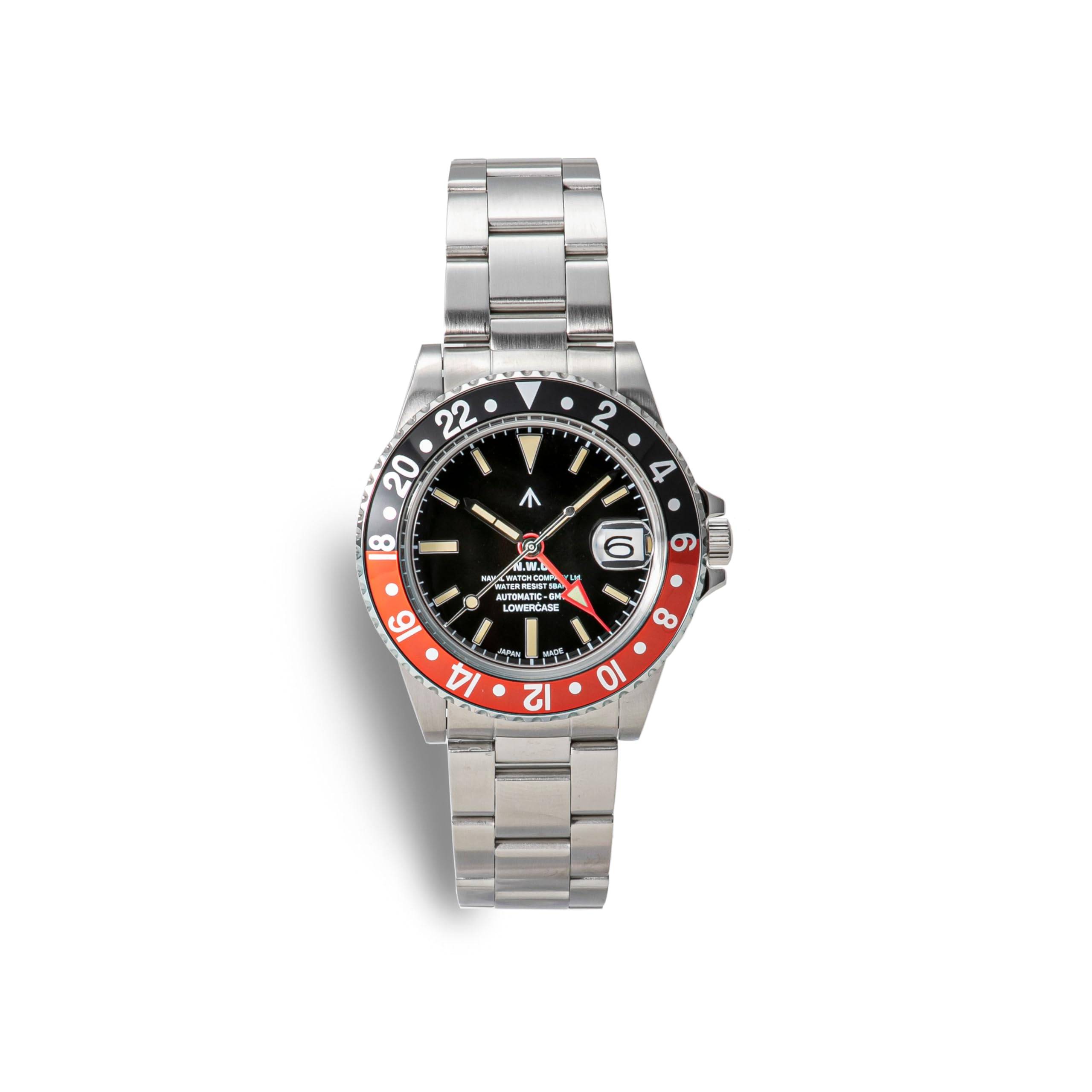 NAVAL WATCH Produced by GMT Black Bezel 3 links S metal band LOWERCASE:FRXD004 dial/BK&RD / svart