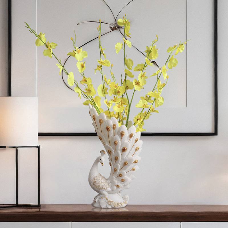 Living Room Home Desktop Decor Gift Figurines & Miniatures تحف كبيره للمنزل Nordic Modern Art Peacock Decorative Vase Ornament