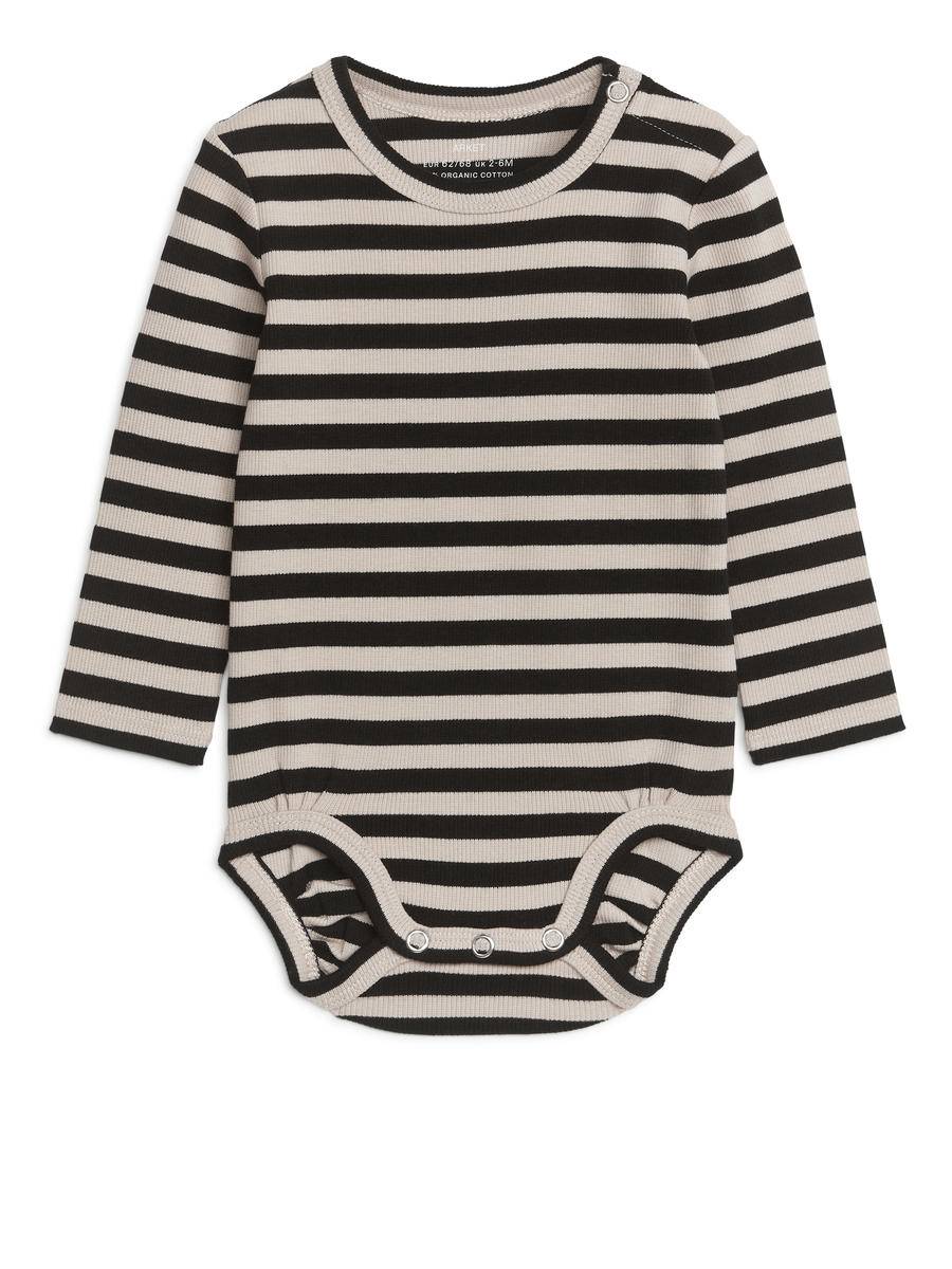 ARKET Ribbed Long-Sleeve Bodysuit -Black, 74/80