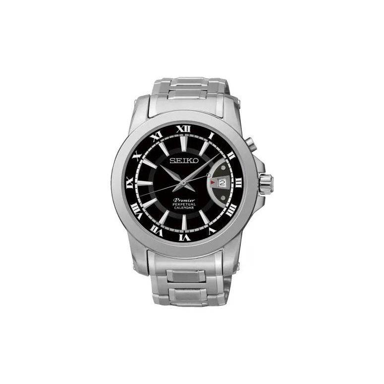 Seiko Premier 100M Water Resistant Quartz Movement Stainless Steel Watch Black Dial Men watches SNQ141J1 Silver Strap