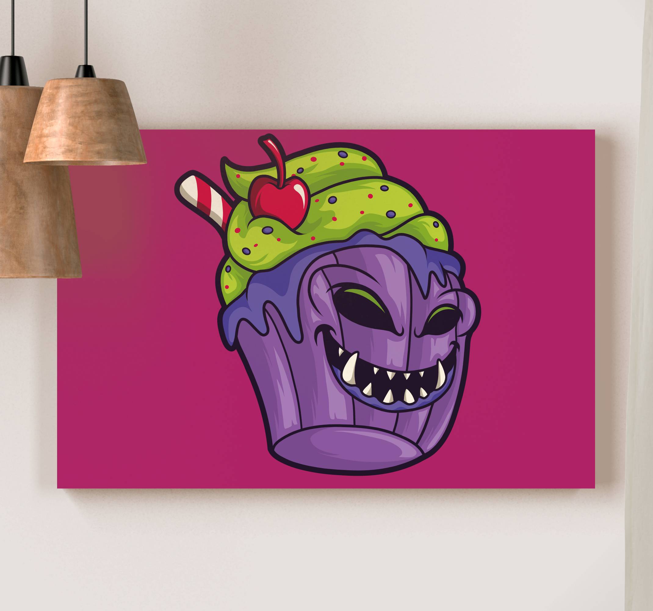 Zombie cupcake tecknade moderna konsttryck påcanvas tavla