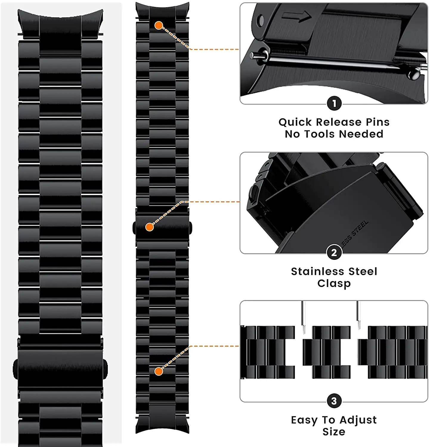 Metallarmband för Samsung Galaxy Watch 6 4 Classic 47mm 46mm 42mm Pro 45mm Utan Mellanrum Armband i Rostfritt Stål Klocka 7/6/5/4 44mm 40mm silver