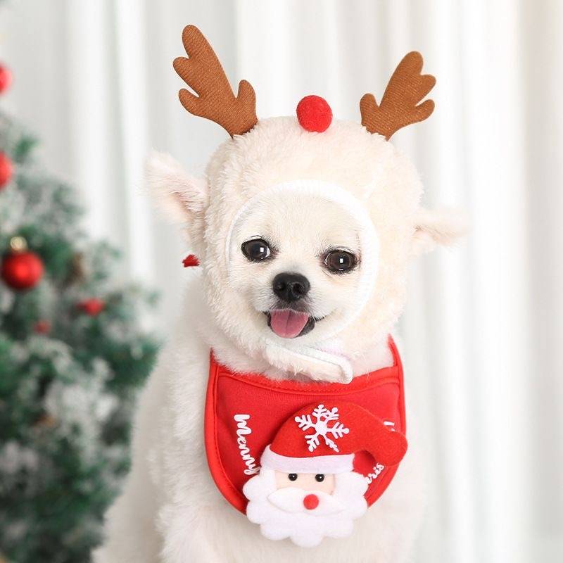Cute Christmas Hat Pet Costume for Dogs And Cats Cartoon Bandana Holiday Party Outfit for Small Dogs Cats Puppy Kitten Party Out