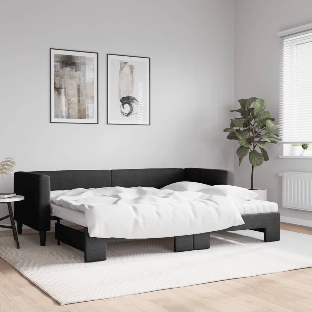 vidaXL daybed med udtræk og madras 80x200 cm stof sort