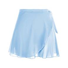 Balettkjol för kvinnor, omlottkjol, chiffong, danskjol, justerbart midjeband, för gymnastik, Ljusblå, one size