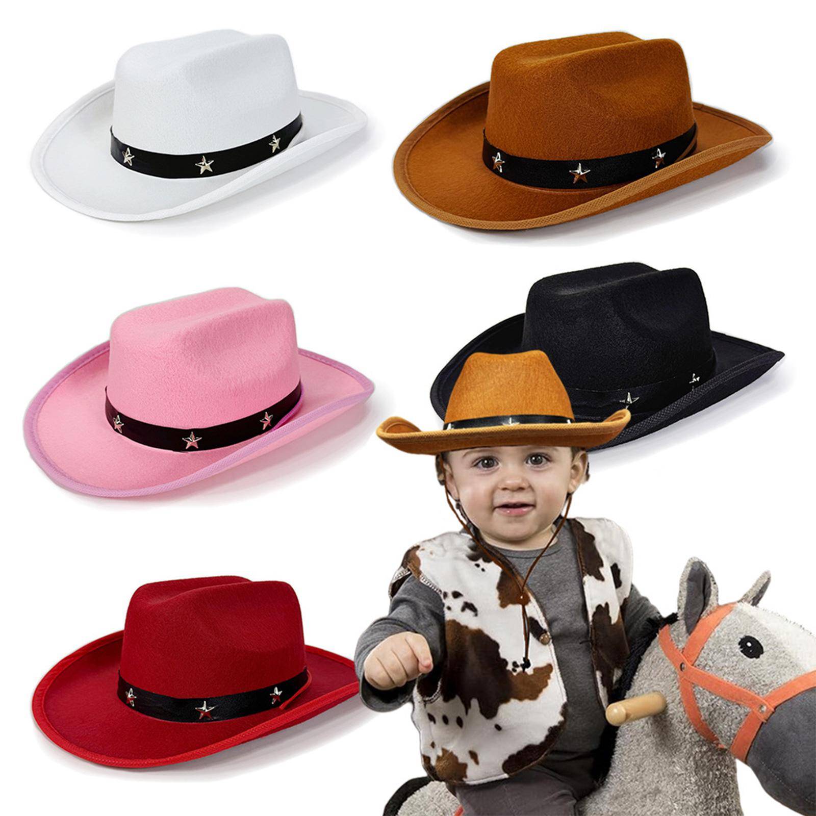 Western Cowboyhatt för barn med stjärnprydnader Justerbar rem För åldrarna 3-12 Utomhus- och festkläder rosa