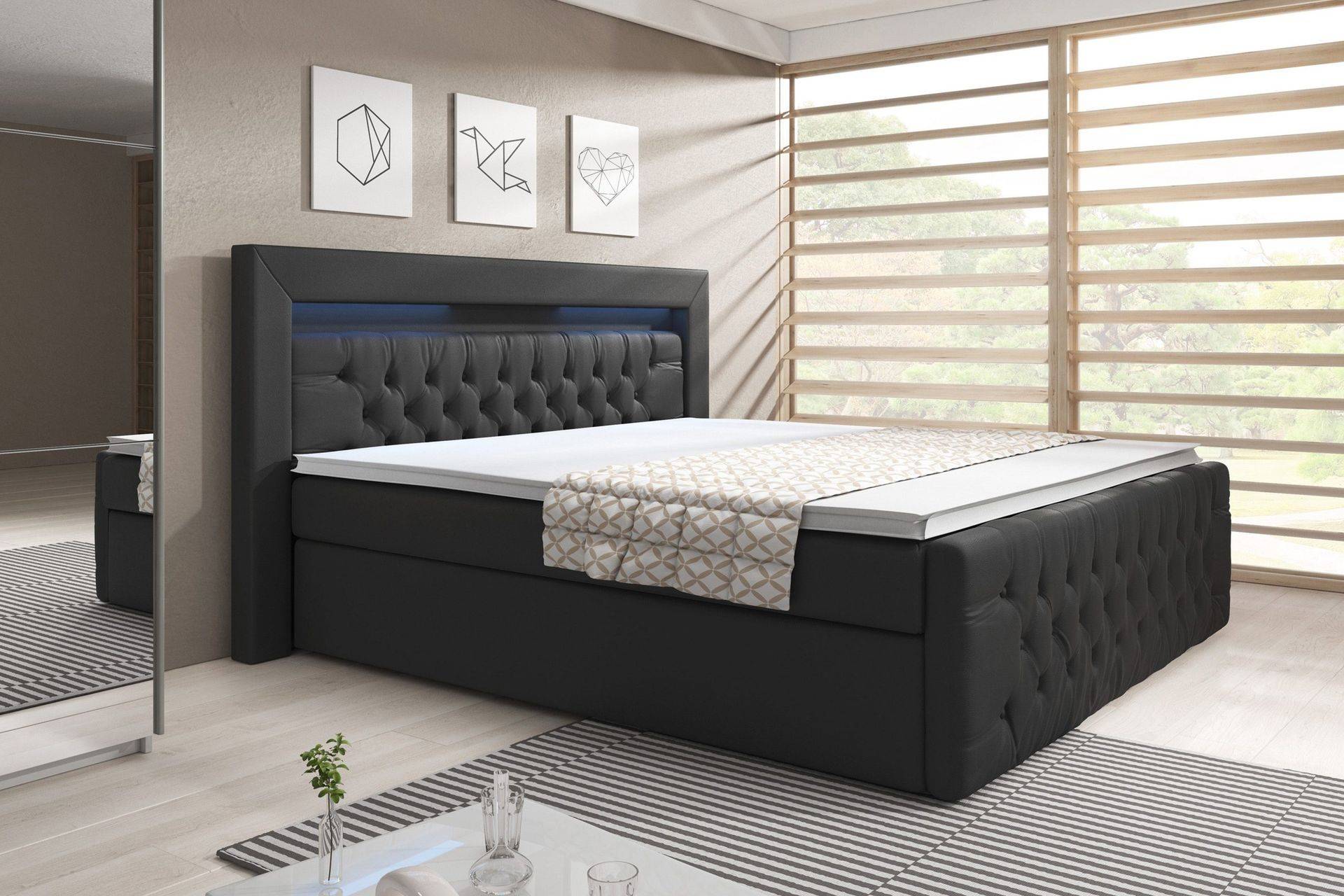 Cloud47 Franco Sängpaket med förvaring LED-belysning 140x200 cm - Svart (+Fler val) Sängar PU
