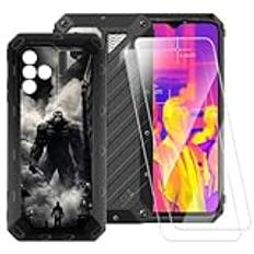 ESACMOT Monstermönster fodral kompatibelt med Ulefone Power Armor 18T Ultra + [2-pack] skärmskydd härdat glas, stöttåligt fodral för Ulefone Power Armor 18T Ultra (6,5 tum)