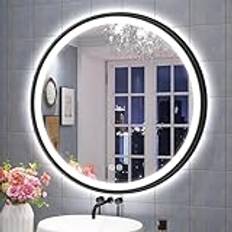 S'bagno Rund Badrumsspegel Med Belysning 800 mm, Svart Aluminiumram, LED-belysning, Defogging, Dimfunktion, 3 Färgtemperaturer, IP44, Minnesfunktion