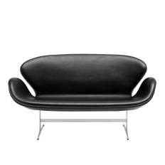 Fritz Hansen - 3321 Svanen Soffa, Läder, Essential Black - Soffor - Arne Jacobsen - Svart
