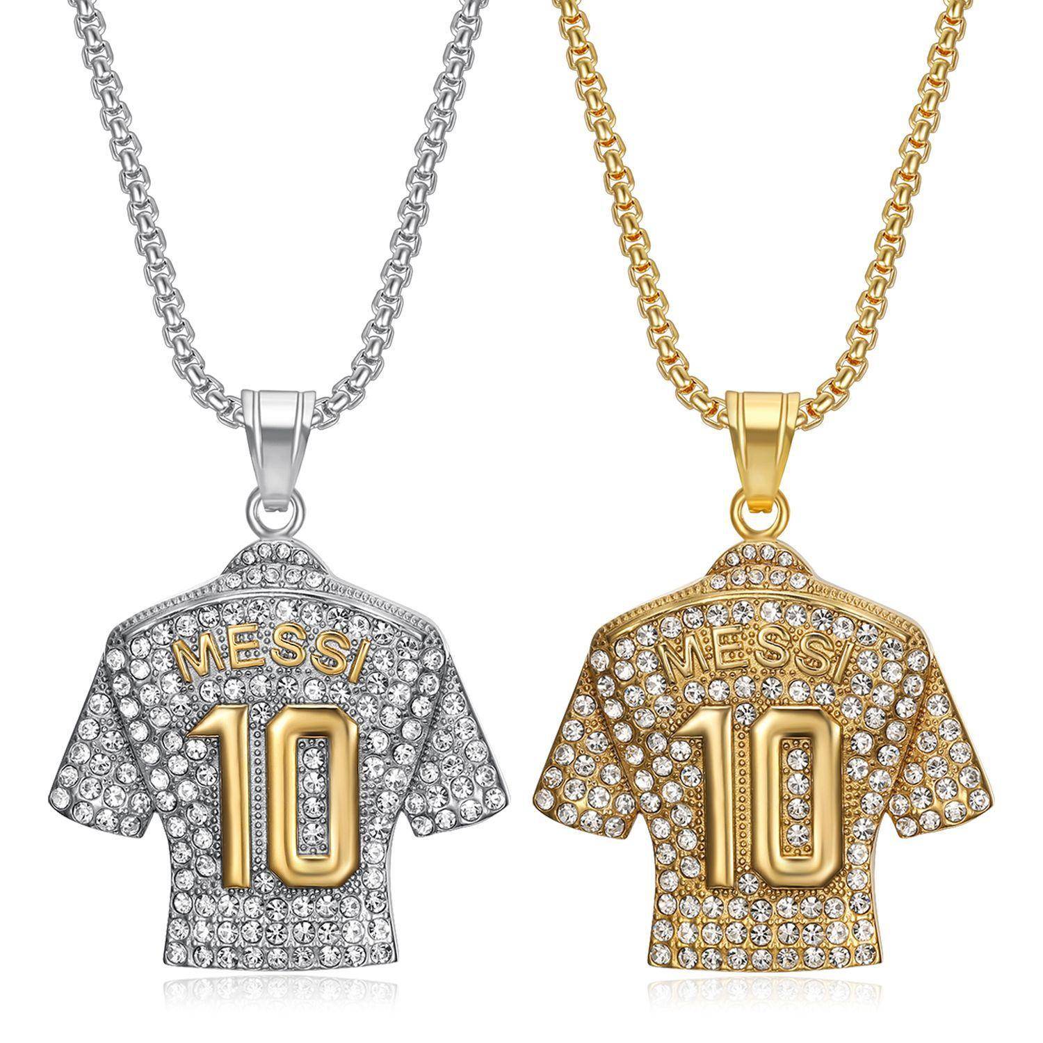 Nya Hip-hop-smycken, Förgyllt och Diamantbesatt Fotboll MESSI Messi Nr. 10 Jersey Hänghalsband gray