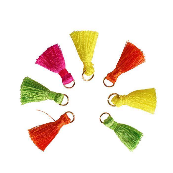 Mini pompons with golden ring 3cm Fluo 8 pieces
